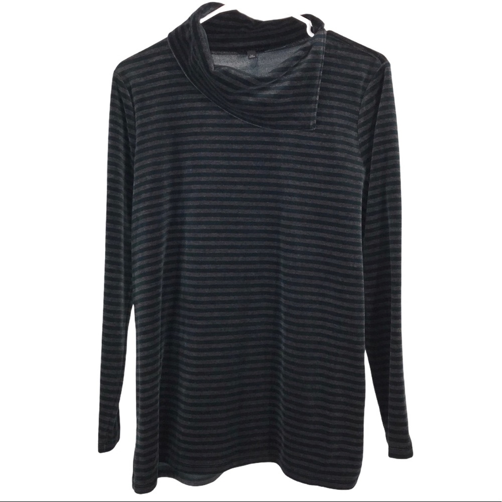 NWT Talbots Green Gray Striped Velour Top